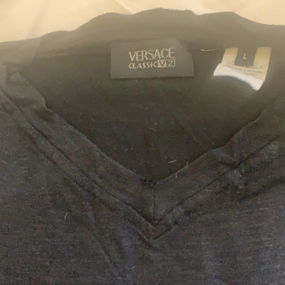 Men’s Versace black shiny shirt / cut off sleeves